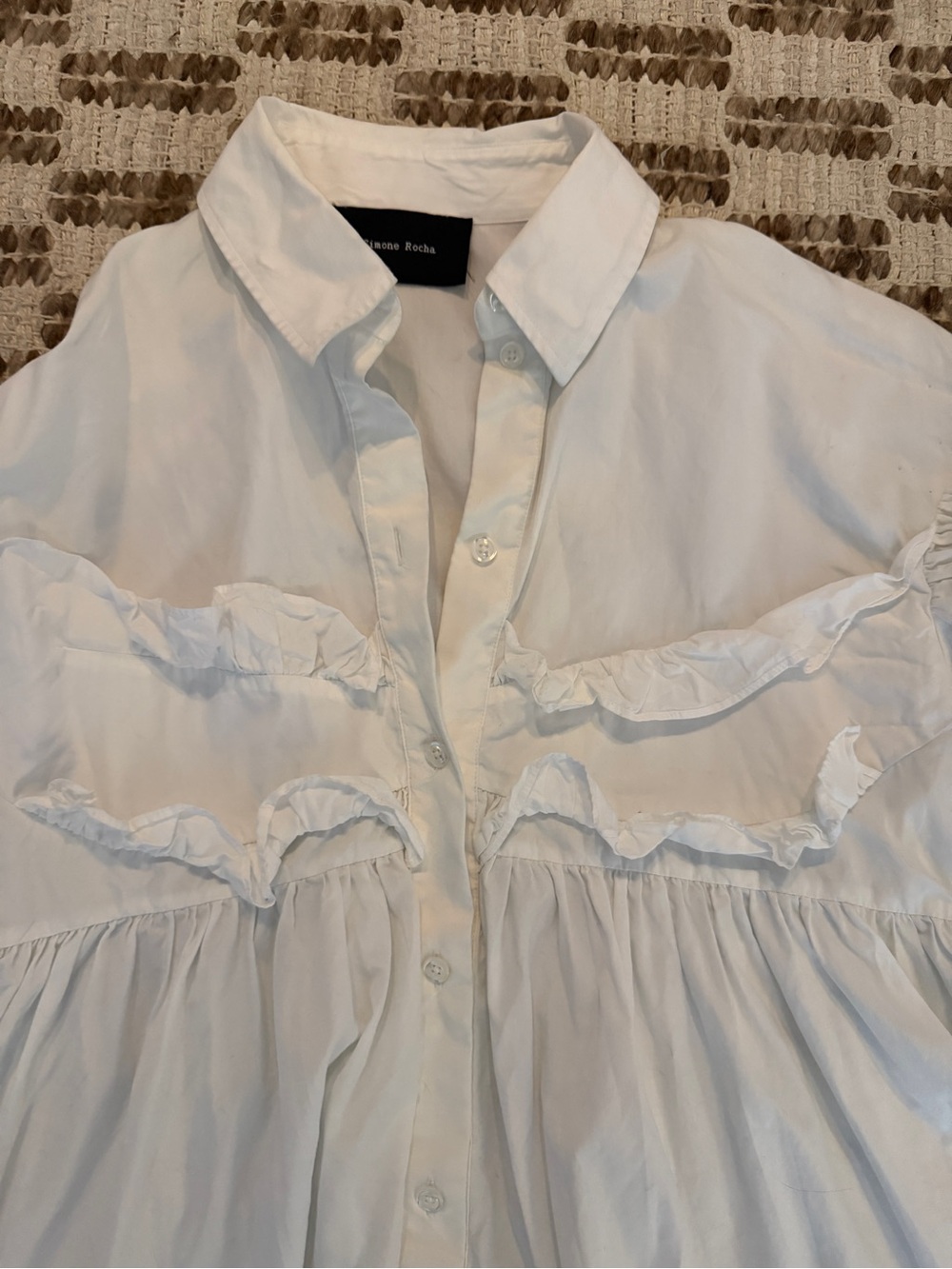 Simone Rocha White Ruffled Poplin Button-Up Blouse - Picture 3 of 6